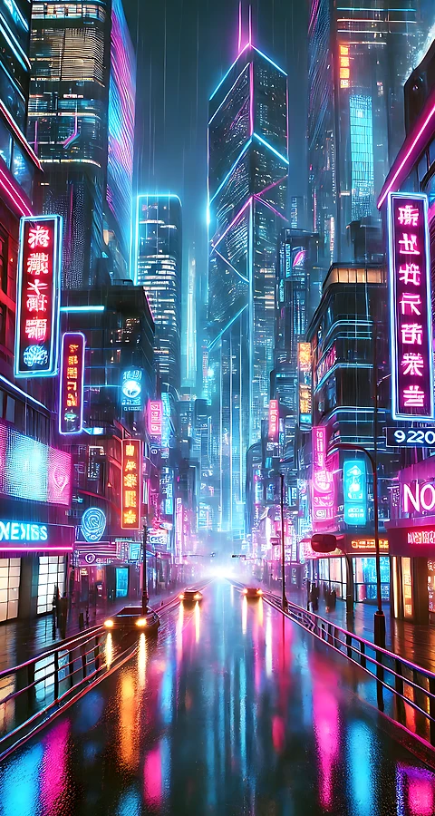 Cyberpunk Stadt Hintergrundbild – Neon City 4K Handy Wallpaper
