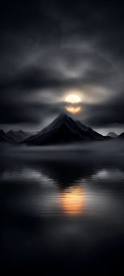 Dunkler Bergsee bei Nacht – Mystisches Handy Hintergrundbild in 4K