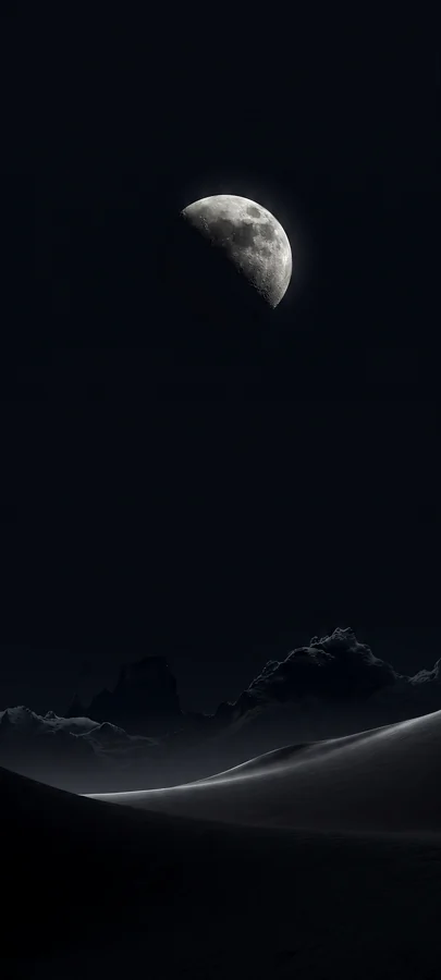 Dunkler Mond über Wüste – Minimalistisches Nacht Handy Hintergrundbild in 4K