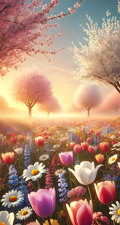 Frühling Hintergrundbilder – Blumenfeld 4K Handy Wallpaper