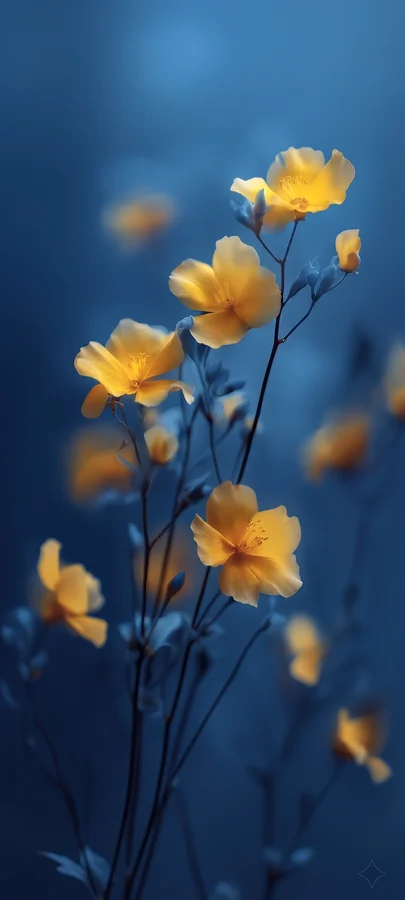 Goldene Blumen Blau Hintergrundbild – Elegantes Natur Wallpaper