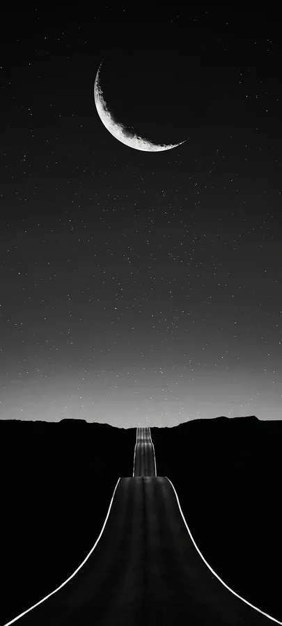 Halbmond Straße Schwarz Hintergrundbild – Minimalistisches Nacht Wallpaper