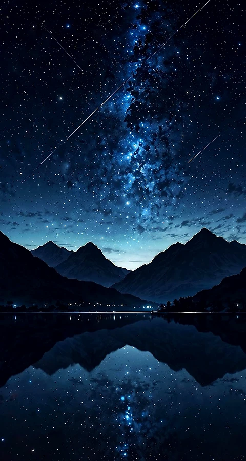 iPhone Hintergrundbilder 4K – Sternenhimmel über Bergen & See