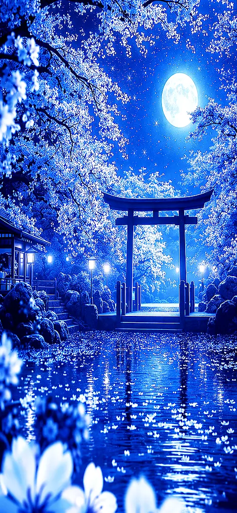 Japan Mond Nacht Wallpaper 4K – Sakura Hintergrundbild für iPhone