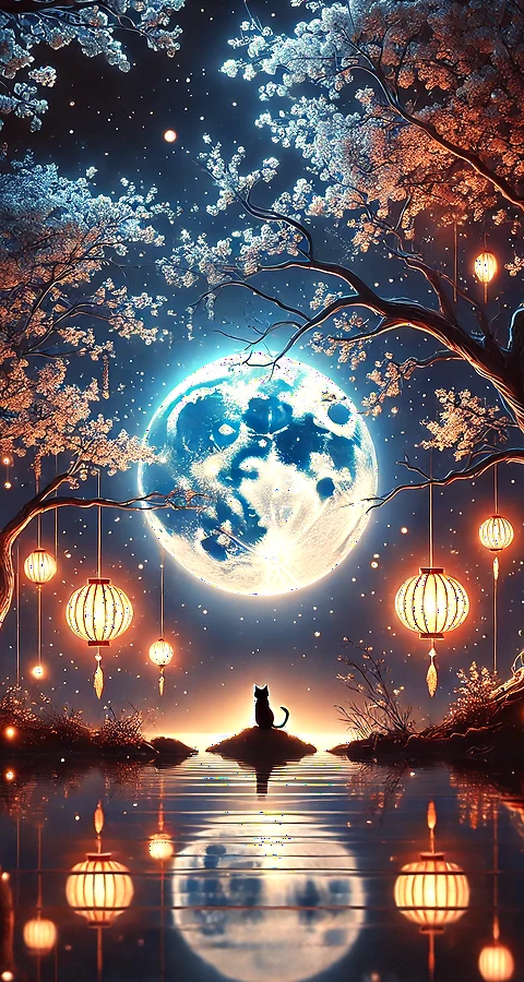 Katze Mond Hintergrundbilder 4K – Magisches Nacht Wallpaper