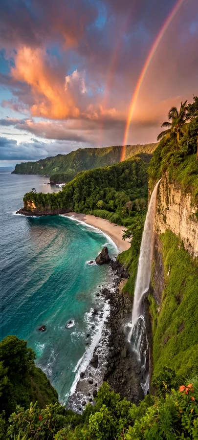 Küstenklippen Regenbogen Hintergrundbild – Atemberaubendes Natur Wallpaper in 4K