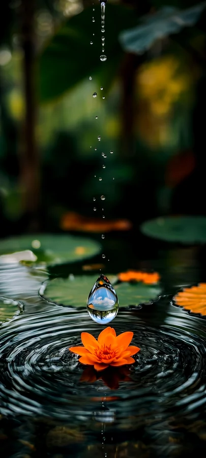 Lotusblüte Regentropfen Hintergrundbild – Ruhiges Natur Wallpaper in 4K