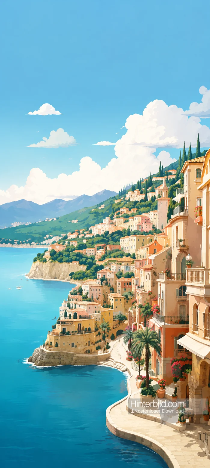 Mediterrane Küstenstadt Hintergrundbild 4K