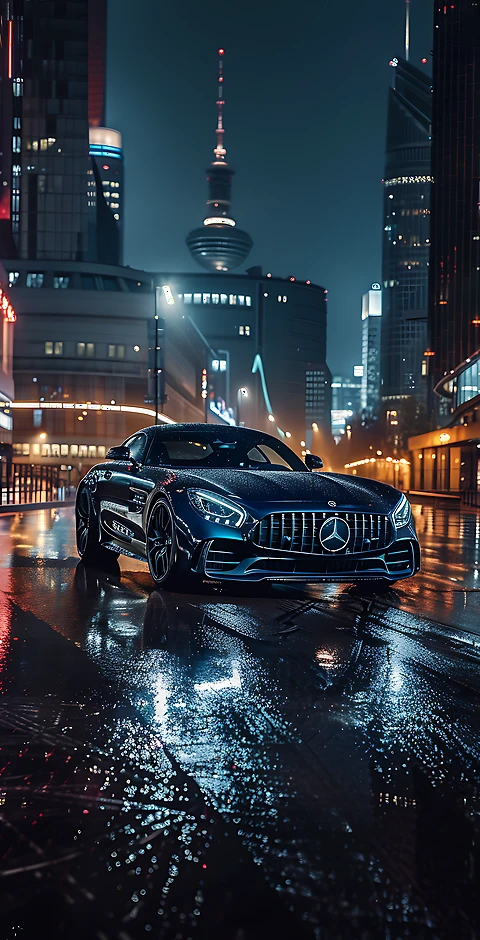 Mercedes-AMG GT Wallpaper: Luxus Sportwagen bei Nacht in Berlin