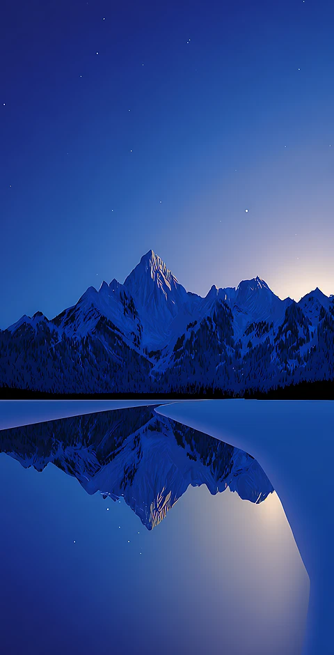 Natur Hintergrundbilder: Blaue Berge und See bei Nacht in 4K