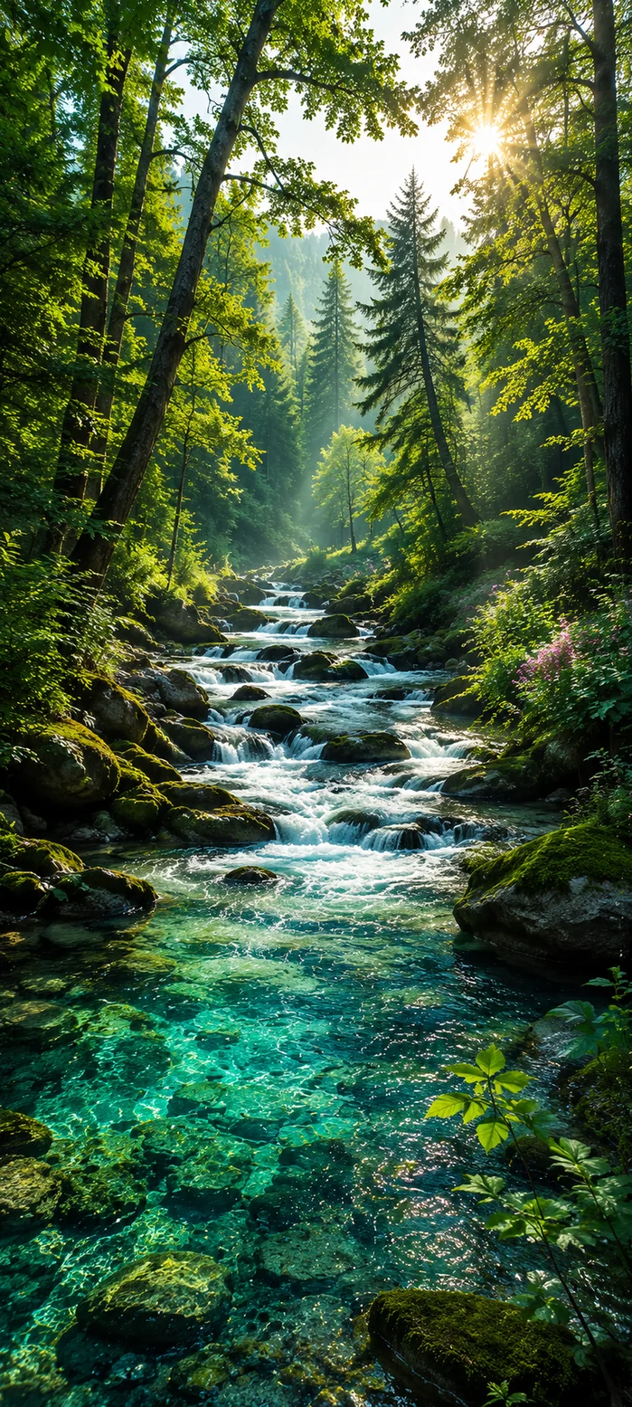 klarer fluss im grünen wald als natur hintergrundbilder und kostenlose hintergrundbilder 4k für iphone.