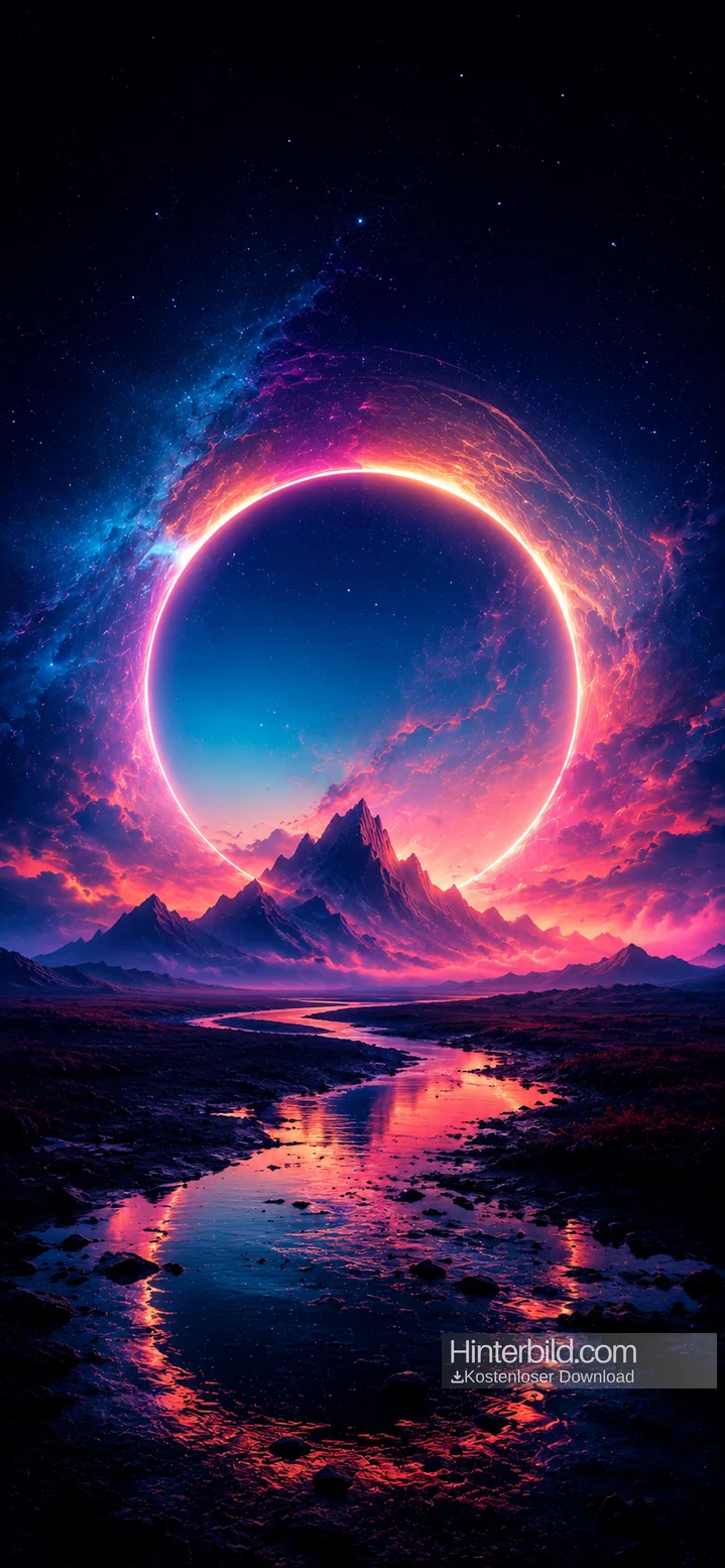 neon eclipse fantasy wallpaper mit leuchtendem kosmischen ring als iphone hintergrundbilder und amoled wallpaper in 4k.