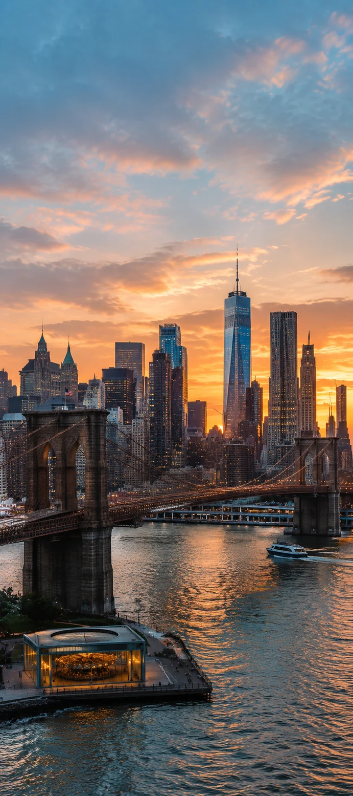 New York Wallpapers 4K – Brooklyn Bridge und Manhattan Skyline bei Sonnenuntergang