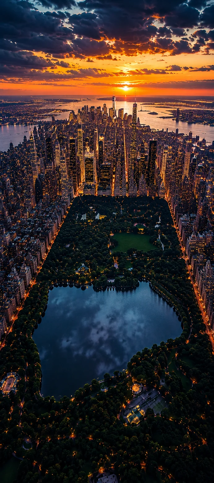 New York Wallpapers 4K – Central Park und Manhattan Skyline bei Sonnenuntergang
