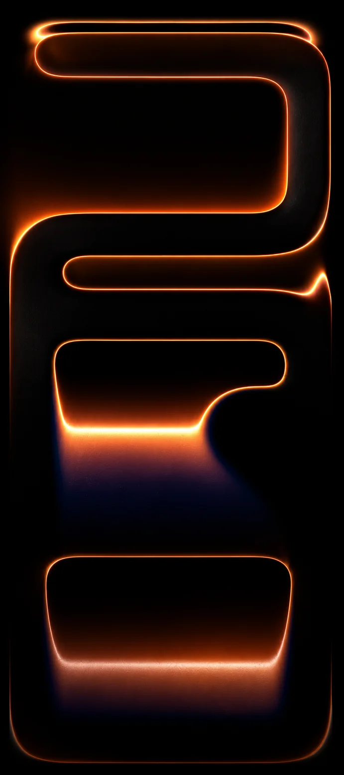 Abstraktes orangefarbenes Neon Design mit leuchtenden Linien auf schwarzem Hintergrund als 4K Smartphone Wallpaper