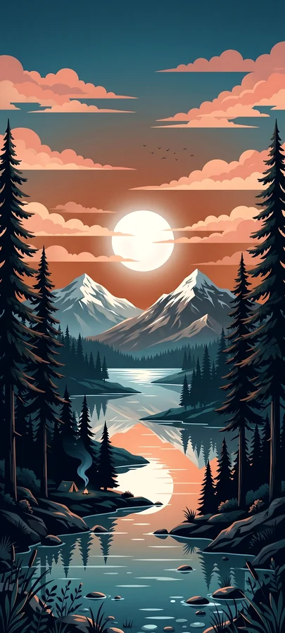 Pixel Art Sonnenuntergang Landschaft Hintergrundbild – Retro Natur Wallpaper in 4K