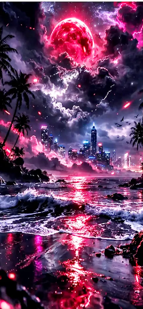 Red Moon City Wallpaper 4K – Dramatisches iPhone Hintergrundbild