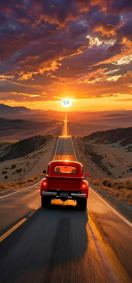Roadtrip Sonnenuntergang – Episches Auto Handy Hintergrundbild in 4K