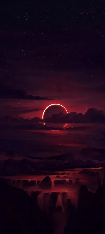 Roter Neon Mond Schwarz Hintergrundbild – Futuristisches Night Wallpaper