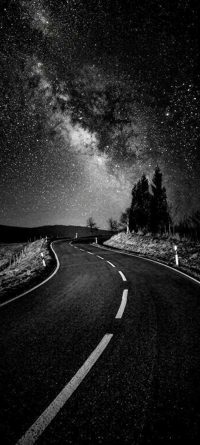 Schwarz Weiß Sternenhimmel Straße Hintergrundbild – Dunkles Nacht Wallpaper