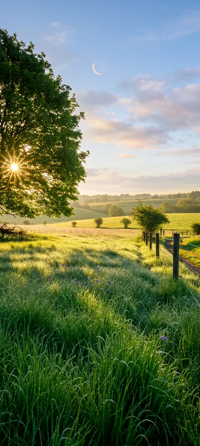 Sonnige Blumenwiese Landschaft Hintergrundbild – Friedliches Natur Wallpaper in 4K