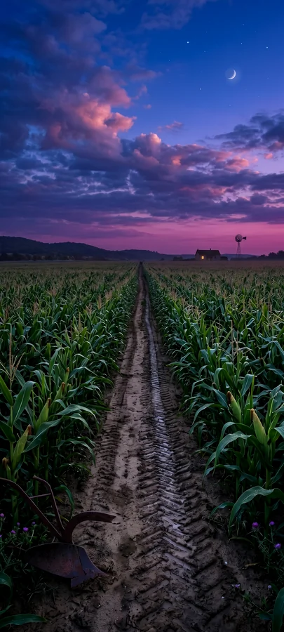 Sternenhimmel Feldweg Hintergrundbild – Ruhiges Natur Wallpaper in 4K