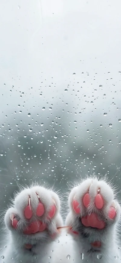 4K Wallpaper für Tierliebhaber: Rosa Pfötchen am nassen Fenster