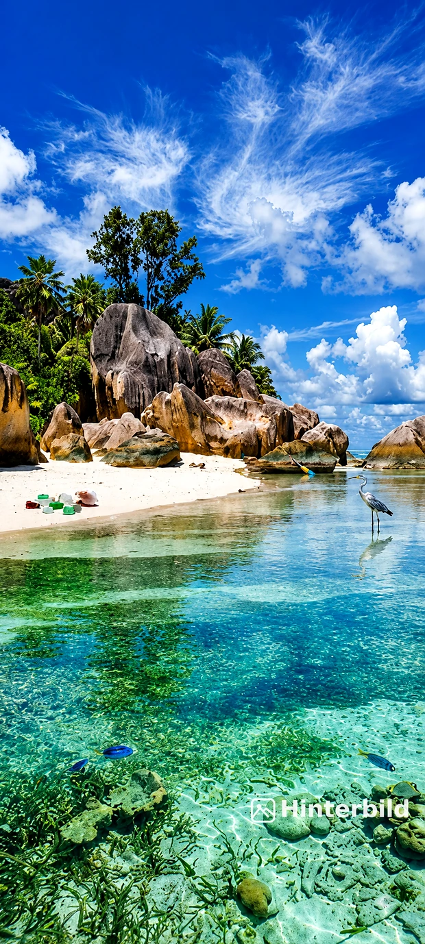 Tropischer Strand mit türkisblauem Wasser und exotischen Felsen als 4K Handy sommer Hintergrundbild