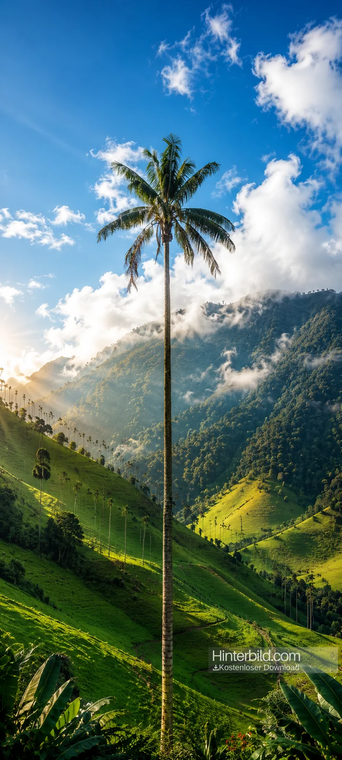 tropische palme vor grünen bergen als natur hintergrundbilder und iphone hintergrundbilder in 4k.