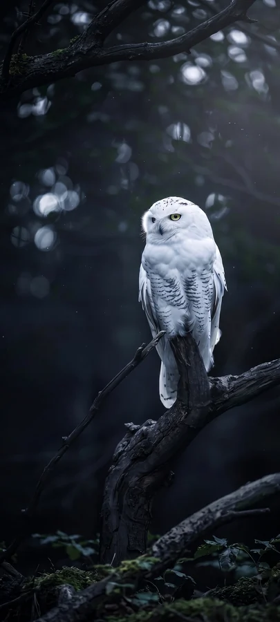 Weiße Eule Schwarz Hintergrundbild – Mystisches Nacht Wallpaper in 4K