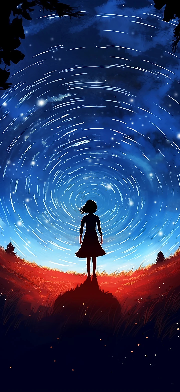 Magischer Sternenhimmel & Mädchen Silhouette – Kostenloses 4K iPhone Wallpaper