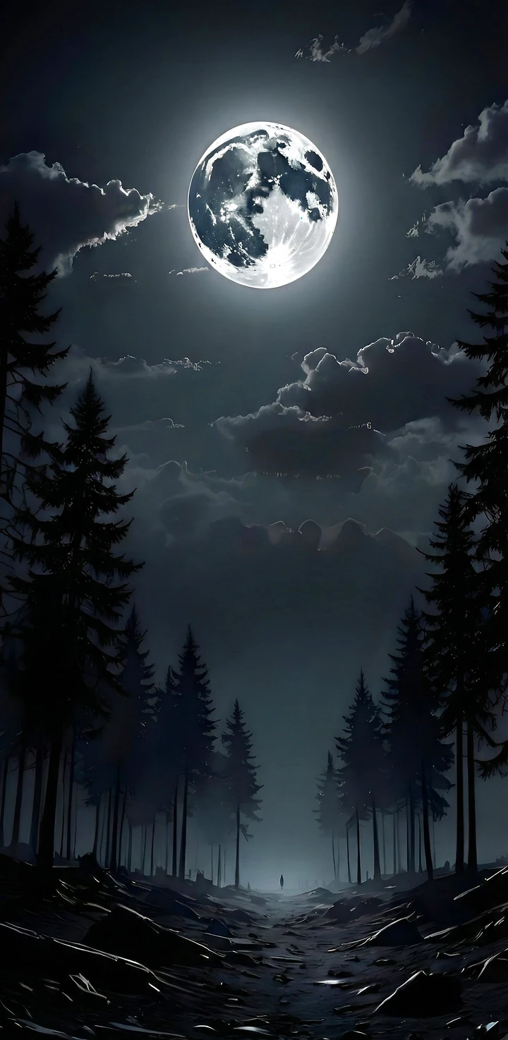 Mystisches Wald Hintergrundbild mit Vollmond für iPhone und Handy