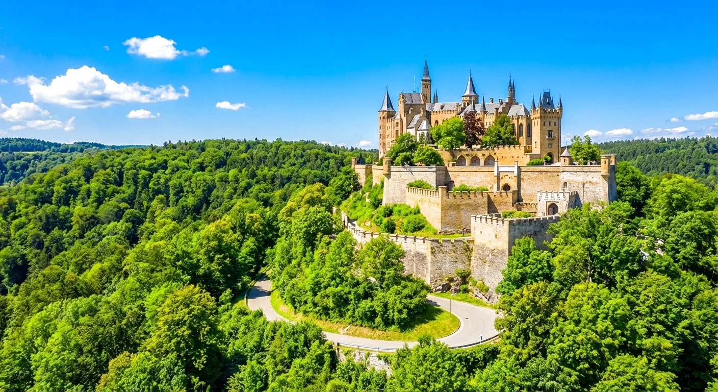 Mit traumhaftem Rundblick: Die imposante Höhenburg Hohenzollern ©hinterbild.de